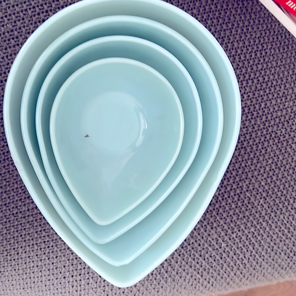 Rare Fire King  4 teardrop bowl set in blue ( not the more common aqua )
